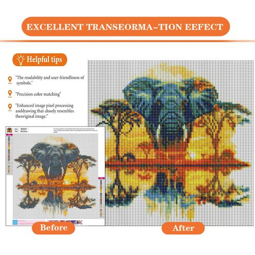 igoodom Diamond Art Kits for Adults, Elephant Diamond Painting Kit, Full Drill Round Elephant Diamond Art Kits, DIY Gem Art and Crafts for Home Wall Decor Gift 14x14inch