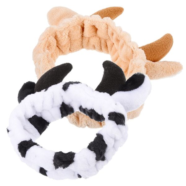 PACKOVE 2PCS Animal Face Wash Headband Plush Facial Headband Cow Horns Headband Skincare Headbands Cow Ears Headband Cow Spa Headband Head Wraps For Washing Face