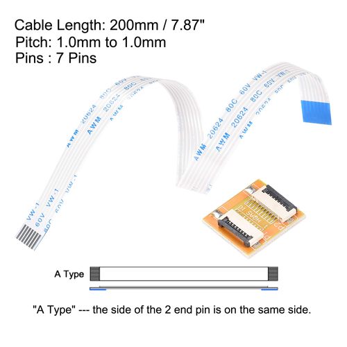 uxcell Flexible Flat Cable (A Type) and Flip Up to Mount Extend Adapter Kit, 7 Pin 1.0mm Pitch 200mm FFC for LCD TV Car Audio DVD Player Laptop