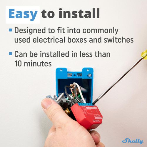 Shelly Plus 1PM Wifi and Bluetooth Relay Switch with Current Measurement, Home Automation, Works with Alexa and Google Home, iOS and Android App, No Hub Required, Control DIY Lights (2-Pack)