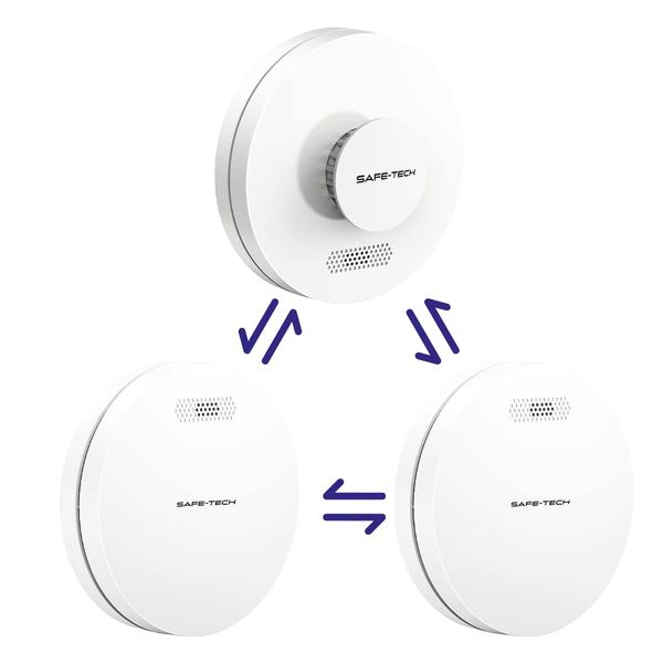 SAFE TECH Wireless linked Smoke and Heat Alarms with 10 Year Battery, Interconnected Smoke Detector, Low Battery, 85dB, EN 14604, CE Certified