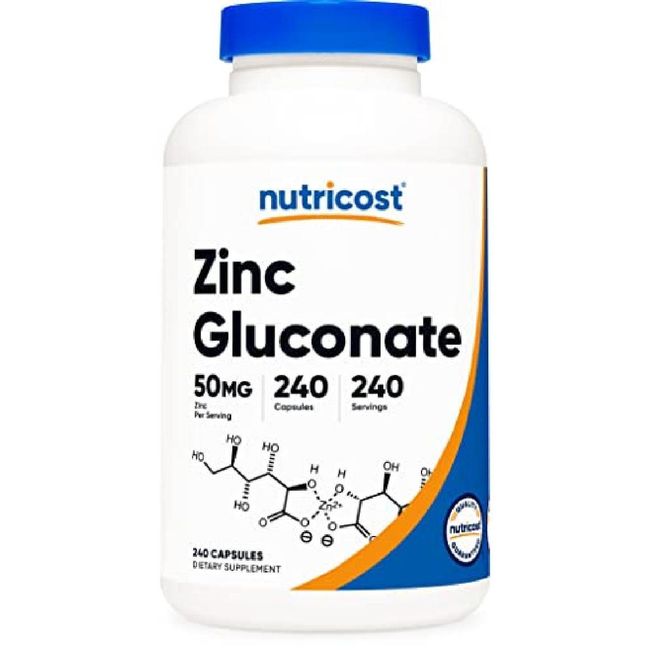 Nutricost Zinc Gluconate 50mg 240 Vegetarian Capsules, 240 Counts (1 Pack)