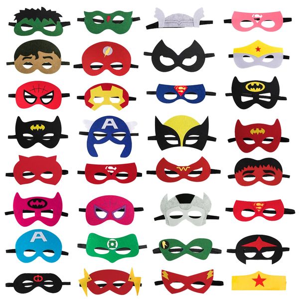 WleCrtl Superhero Masks, 32pcs Superhero Cosplay Party Masks, Super Hero Costumes Toy Birthday Favours Supplies, Boys & Girls Felt Eye Mask for Cosplay, Birthday Party or Masquerade