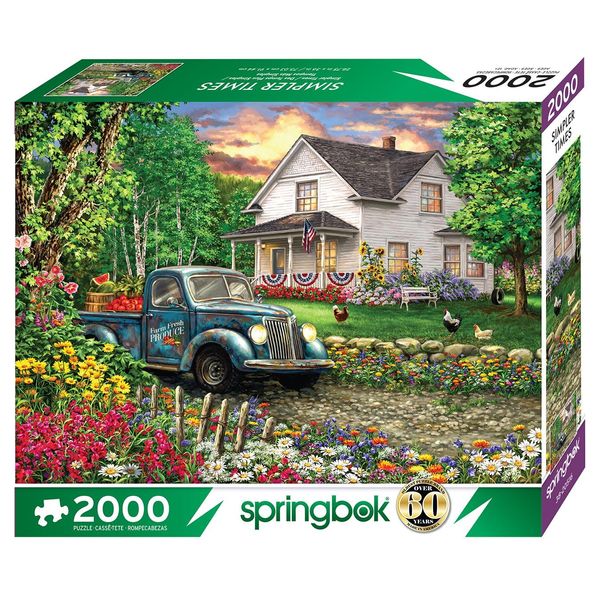 Springbok's Simpler Times 2000 Piece Puzzle for Adults Featuring a Charming Rural Scene Including an Old Farm House with a Classic Pickup Truck