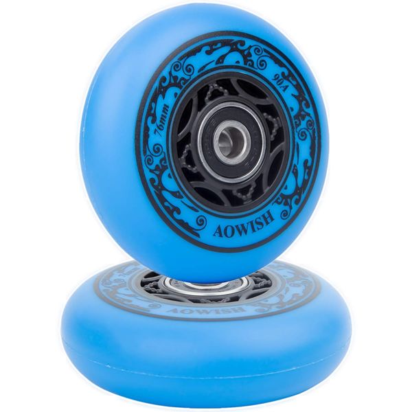 AOWISH Ripstik Wheels 76mm Ripstick Wheels 90a Ripsurf Replacement Wheels w/Bearings ABEC-9 for Rip Stiks DLX Caster Board, Rip Sticks Skateboard, Inline Skates, Roller Blades, etc (2-Pack) (Blue)