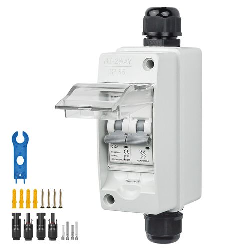 Pjerjzn Solar Panel Disconnect Switch 1000V 10A PV Shut Off Switch Outdoor Circuit Breaker Box for Solar PV Homes Battery (10Amp)