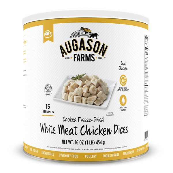 Augason Farms Freeze-Dried White Meat Chicken 100% Real Precooked Chicken Long-Term Food Storage Large Can, 16 oz