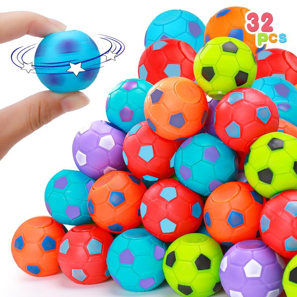 32PCS Fidget Spinner Soccer Balls Sports Birthday Party Favors Bulk for Kids 4-8 8-12 Christmas Goodie Treat Bag Stuffers Classroom Treasure Toys Carnival Prizes Pinata Fillers Mini Return Gifts