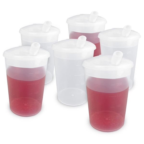 Plastic Beaker with Drinking Lid - Pack of 6 | Adult Drinking Cup Drinking Cups Elderly Plastic Beakers for Adults Disability Cup Adult Beaker for Elderly Small Spouted Drinking Lid