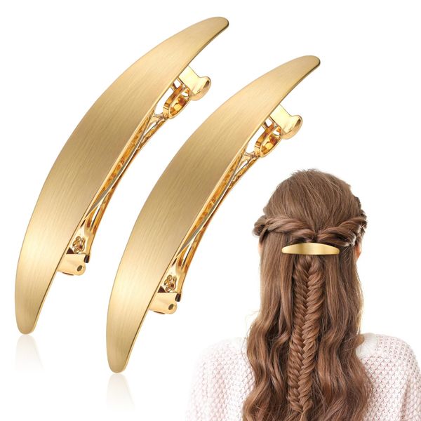 JJUNW 2 Stück Französische Haarspangen, Vintage Gebürstete Haarclips Automatische Haarspangen Metall Oval Haarspange Feder Haarklammern Vintage Dekorativer Haarschmuck für Damen Mädchen(Gold)