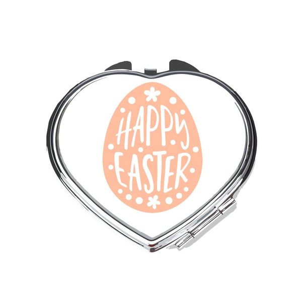 Happy Easter statement decorative egg [EAST23] folding compact pocket mirror - silver heart shape