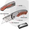 Folding Utility Knife 10PC Blade Quick-Change Box Cutter Wood Handle Razor Knife