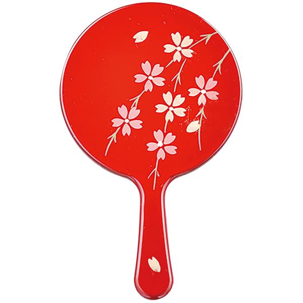 Aizu Lacquerware Hand Mirror, Weeping Cherry Blossom (Vermilion)