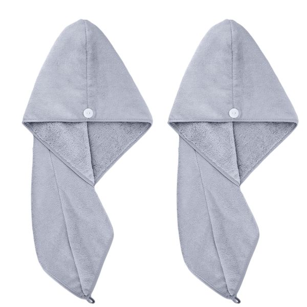 POLYTE Microfibre Hair Turban Wrap Drying Towel, 30 x 71 cm, 2 Pack (Gray)