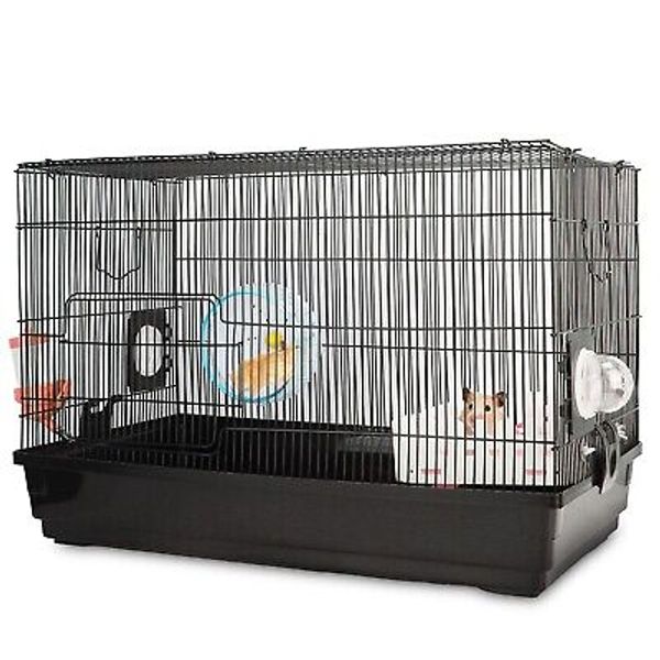 Pet Hamster Cage Habitat Platform for Mice Rat Rodent w/ Exercise Running Wheel