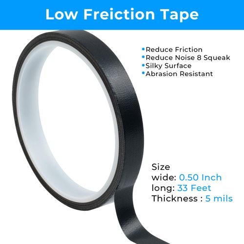 HHZZMIAO Low Friction Tape,1/2 inch x 33 Ft,Drawer Slide Tape,Curtain Glide Tape,Drawer Glide Tape,Squeak Resistant Tape,Abrasion Resistance Tape,Surface Protection Tape for Wood,Cabinet (Black