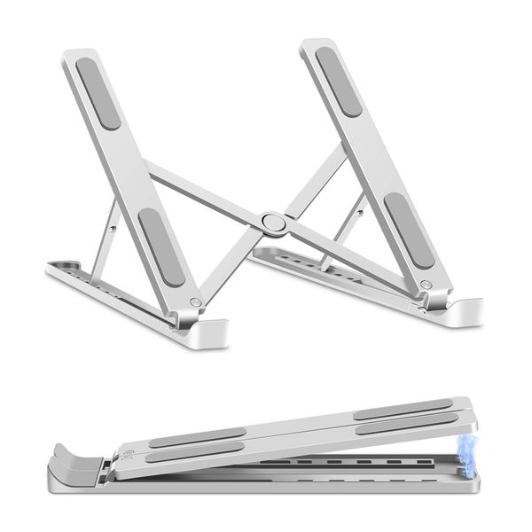 KKaMM Laptop Stand, Tablet Stand, PC Stand, Laptop, Macbook, PC Stand, Foldable, Portable, Adjustable Height, Aluminum Die Casting, Ergonomics, Back Pain, Stiff Shoulders, Improves Posture (Silver)