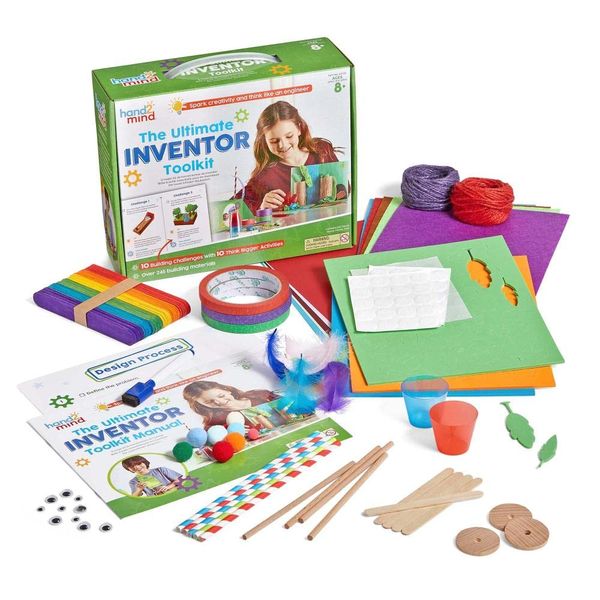 hand2mind Ultimate Inventor Toolkit, for Ages 8 and Up, 10 Building Challenges and 250 Kids Building Materials, Building Toys, Kids Model Kits, Craft Kits, Science Kits for Kids, STEM Kits