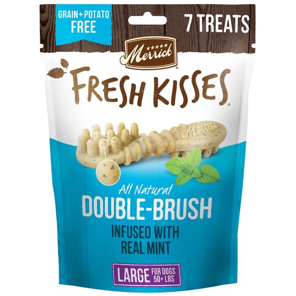 Merrick Fresh Kisses Dog Dental Chews For Large Breeds, Grain Free Dog Treats Infused with Real Mint - (6) 7 ct. Bags