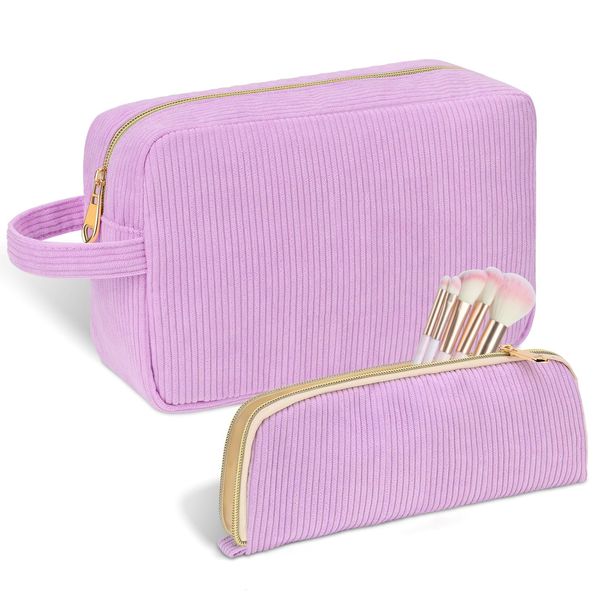 Set di 2 borse cosmetiche da viaggio da donna in corda, grande borsa cosmetica per trucchi estetici, borsa cosmetica per bambini e ragazze, viola, Lilla, Semplice ed elegante