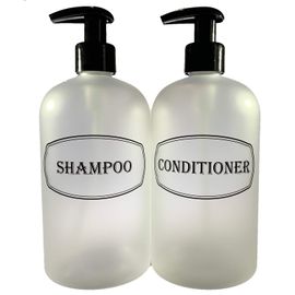 Bottiful Home-16 oz Grey Shampoo, Conditioner, Wash Shower Soap Dispensers-3 Refillable Empty Pet Plastic Pump Bottle Shower Containers-Printed