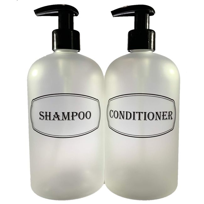 Bottiful Home-16 oz Frosted Clear Shampoo and Conditioner Shower Soap  Dispensers-2 Refillable Empty PET Plastic Pump Bottle Shower  Containers-Printed