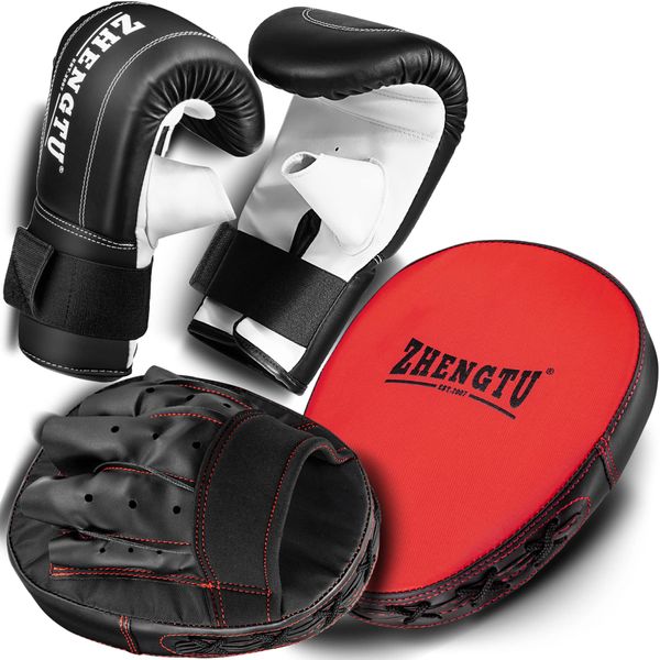 ZHENGTU Boxing Gloves Mitts Set with Punching Gloves One Size Fits All Punching Gloves for Adults Men Women Children (Black Red)