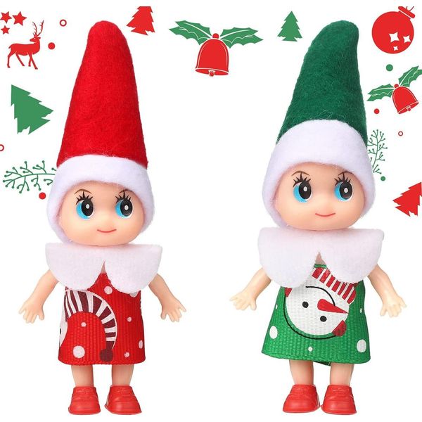 2 Pieces Christmas Elf Dolls, Elf Baby Accessories Dolls, Christmas Twins Doll Accessories, Boy and Girl Elf Accessories, for Holiday New Year Decorations, Advent Calendar, Stocking Stuffers