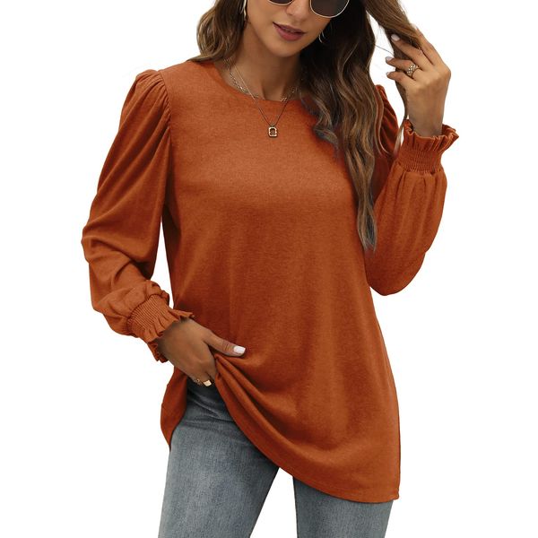 XIEERDUO Womens Ruffle Sleeve Tunic Tops Plus Size Comfy Long Sleeve Shirts Caramel XXL