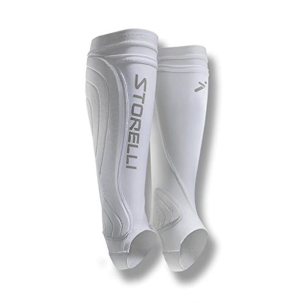 Storelli BodyShield Leg Guards, Premium Compression Shin Guard Sleeves for Soccer Players, Impact Protection, UV-Resistant, Sweat-Wicking, Unisex, 1 Pair, White, Youth Medium