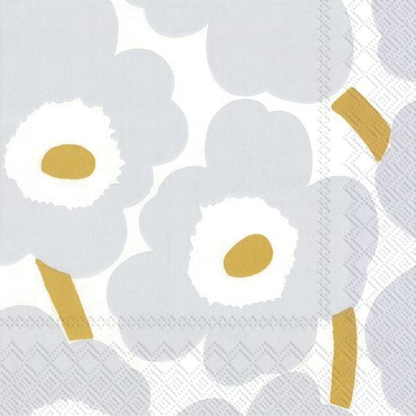 Marimekko 552695 UNIKKO White Silver Paper Napkins, White, Silver, 13.0 x 13.0 inches (33 x 33 cm), Pack of 20