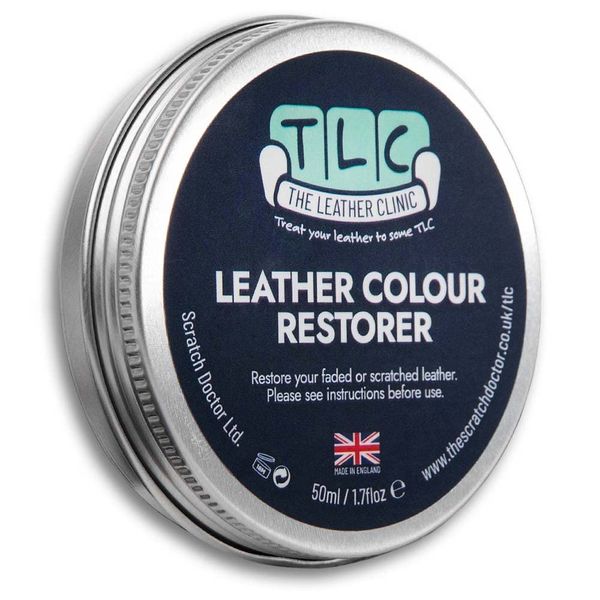 The Leather Clinic Leather Colour Restorer | Multi Use Absorbent Leather Repair | Recolouring Balm for Sofas, Shoes, Bags, Coats (Dark Brown, 50ml)