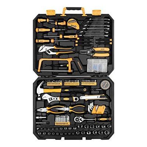 198 Piece Home Repair Tool Kit, Wrench Plastic Toolbox with General 198-Pieces