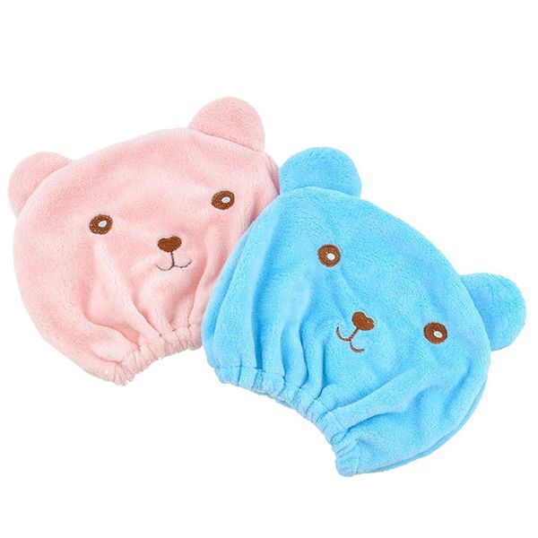 Teensery 2 Pcs Hair Dry Towels Cartoon Bear Dry Towel Hat Cute Quick Drying Bath Towel Wrap Ultra Soft Absorbent Hair Dry Hat Cap for Women and Girls (Blue and Pink)