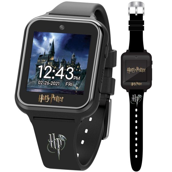 Accutime Kids Harry Potter Educational Learning Touchscreen Black Smart Watch Toy with Black Strap for Girls, Boys, Toddlers - Selfie Cam, Games, Alarm, Calculator, Pedometer (Model: HP4096AZ)