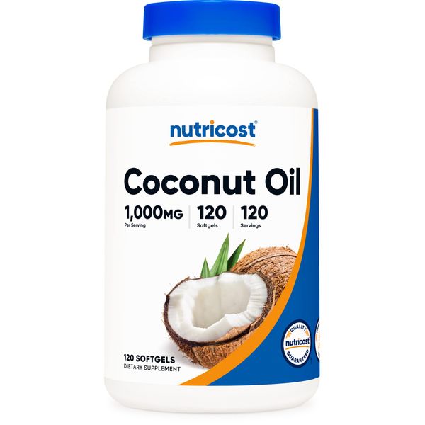 Nutricost Coconut Oil Softgels (1000mg) 120 Softgels - Extra Virgin Coconut Oil - Gluten Free and Non-GMO