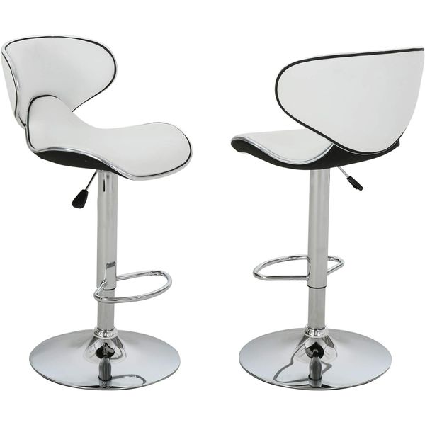 White Faux Leather Bar Stool 2 Pack Chrome Metal Base Swivel Seat Height Adjust