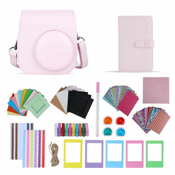 TONYLAIJIANTAO Instant Camera Mini 11/12 Accessories Compatible with Fujifilm Instax Film Camera, Include Case/Album/Filters/Film Frames/Border Stickers. (Pink)