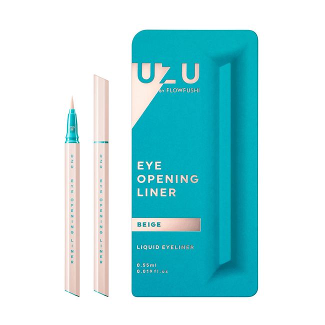 UZU By Flowfushi Eye Opening Liner, Liquid Eyeliner, Hot Water Removable, Alcohol Free, Dye Free, Hypoallergenic, Color: Beige, [2022 New Color]