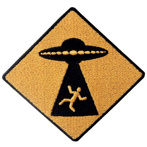 Caution UFO Appear Patch Embroidered Badge Iron On Sew On Emblem