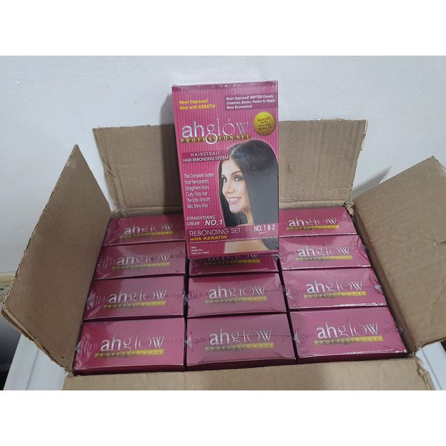 AHGLOW Hair Straightening and Rebonding System with KERATIN. Extra Strength Formula. The Complete System that Straightens Wavy, Curly, Frizzy Hair the Smooth, Silky, Shiny Way! 165 gram pouches