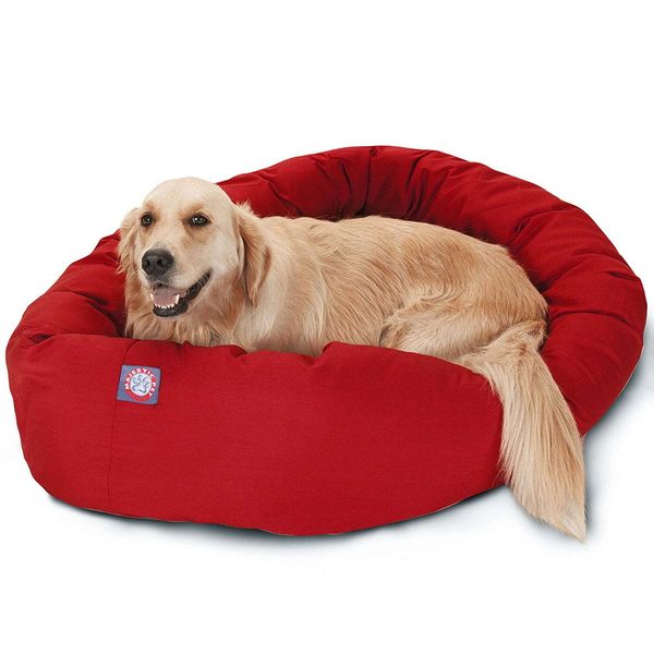 Pet Poly/Cotton Bagel Pet Bed for Dogs, Calming Dog Bed Washable, Large, Red