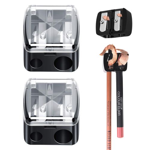 SYXLS Pack of 2 Sharpener Cosmetic Pencils, Portable Dual Sharpener Cosmetic Sharpener, 2 Holes Dual Sharpener Eye Makeup Pencil Sharpener for Eyebrow Pencil, Lip Liner, Eyeliner Pencil