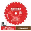 6‑1/2″ × 24‑Teeth Framing Circular Saw Blade for Wood (2‑Pack)