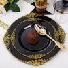 Nervure 350PCS Black Plastic Plates - Black Plastic Dinnerware Sets for 50 Gu...