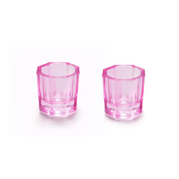 Miaija 2 Pieces Pink Nail Art Glass Crystal Cup Professional Manicure Tint Pot Nail Art Powder Dish Mini Bowl Cups for Nail Art Tools