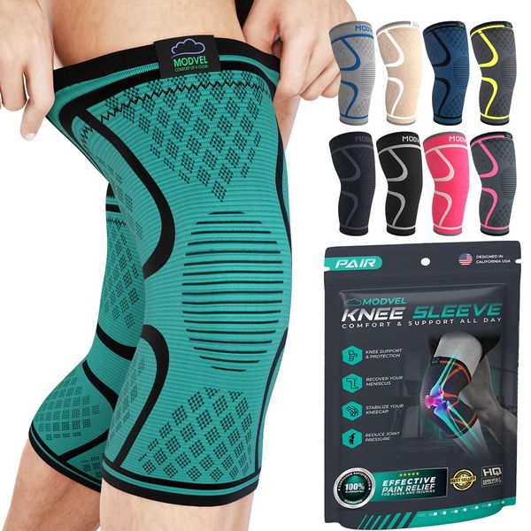 Modvel Compression Knee Brace for Women & Men - For Knee Pain, Compression Sleeve Knee Support for Meniscus Tear ACL & Arthritis Pain Relief Knee & Protection for Working Out, Running & All Sports