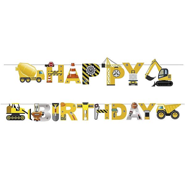 Construction Vehicle Birthday Banner Party Decoration - Comic Building Digger Happy Birthday Supplies Decor for Kids Parties Boys Girls