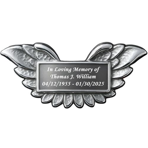AmericUrn Custom Engraved Aluminum Plaque for Urns – Personalized Name Plate for Cremation Urn for Ashes Adult Male or Female – Adhesive Memorial Tag for Human or Pet Ashes – 3x1 Inch Silver Finish