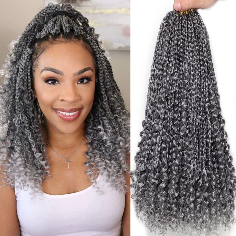 Grey Crochet Hair for Black Women 14 Inch 7 Packs Boho Box Braids